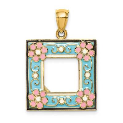 Aqua Picture Frame with Flowers Charm 14k Gold Enamel K6947, MPN: K6947, 637218132324