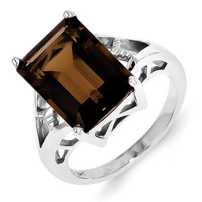 Smokey Quartz Ring Sterling Silver Rhodium QDX692, MPN: QDX692, 883957501413