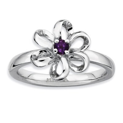 Amethyst Flower Ring - Sterling Silver Polished QSK113, MPN: QSK113, 886774209784