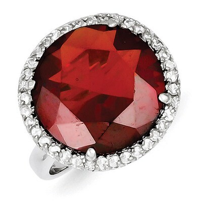 Clear &amp; Red Diamond Ring Sterling Silver QR2191, MPN: QR2191, 723252600223