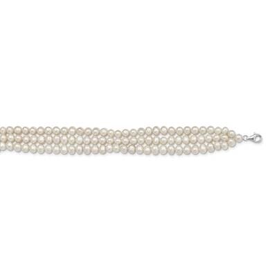 5-6mm 3 Rows Cultured Freshwater Pearl with 1.5 Inch Choker Sterling Silver Rhodium-plated QH5470-1…