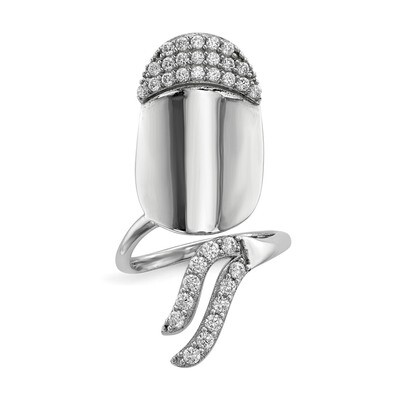 CZ Diamond Adjustable Fingernail Ring Sterling Silver Rhodium-plated QR6687, MPN: QR6687, 886774113…