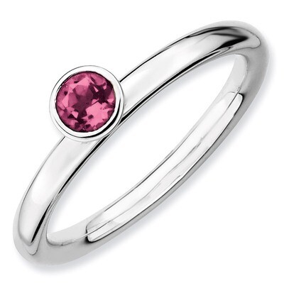 High 4mm Round Pink Tourmaline Ring - Sterling Silver QSK467, MPN: QSK467, 886774005720
