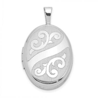 Scroll Design 19X15mm Oval Locket Sterling Silver Rhodium-plated QLS1073, MPN: QLS1073,