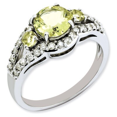 Lemon Quartz Ring Sterling Silver Diamond QR3071LQ, MPN: QR3071LQ, 883957436975