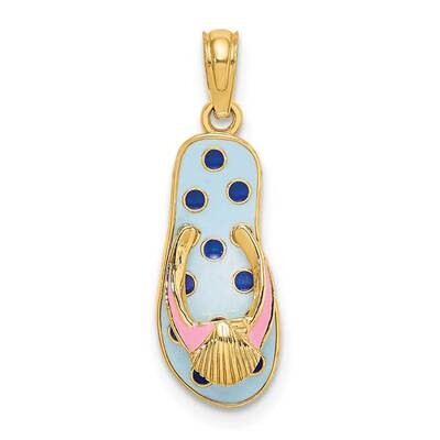Shell On Blue Polka-Dot Flip-Flop Charm 14k Gold Enamel K6707, MPN: K6707, 637218111909