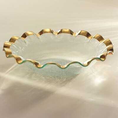 Annieglass Ruffle Gold Large Salad Bowl 15 Inch, MPN: G211, UPC: