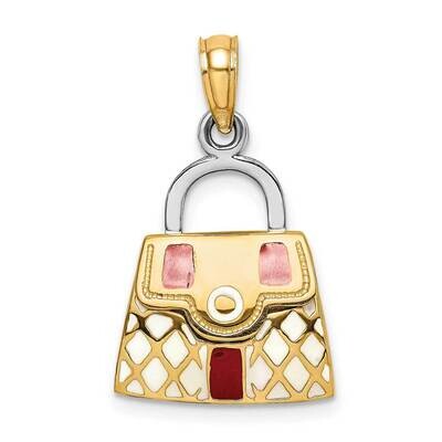 Red White Enamel Moveable Handbag Charm 14k Gold 3-D K6942, MPN: K6942, 637218131501
