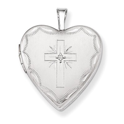 Diamond Set Cross Heart Locket 14k White Gold 20mm XL585, MPN: XL585, 883957143378