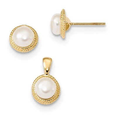 5-6mm White Button Fresh WaterC Pearl Earring and Pendant Set 14k Gold XF629SET, MPN: XF629SET, 883…