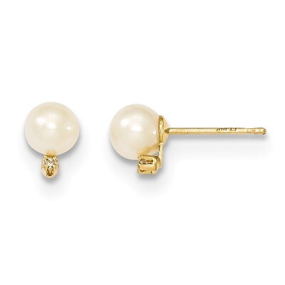 Diamond 5-6mm Round White Fresh Water Cultured Pearl Studs 14k Gold XF514E, MPN: XF514E, 1911014341…