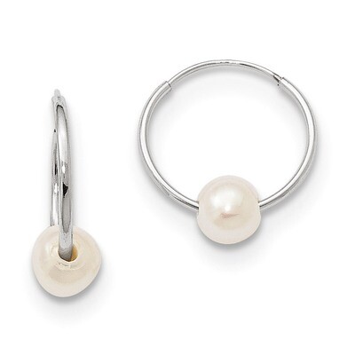 5-6Mm White Freshwater Cultured Pearl Endless Hoop Earrings 14k White Gold XWF590EW, MPN: XWF590EW,…