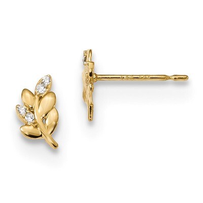 Madi K Kids CZ Diamond Fern Leaf Post Earrings 14k Gold GK939, MPN: GK939, 191101077845