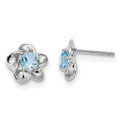 Floral Blue Topaz Post Earrings Sterling Silver Rhodium-plated QBE31DEC, MPN: QBE31DEC, 191101077098