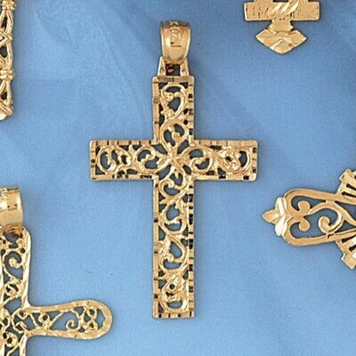 Dazzlers Jewelry Cross Pendant Necklace Charm Bracelet in Yellow, White or Rose Gold 7867, MPN: DZ-…