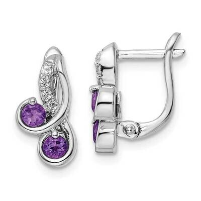 .53T.W. Amethyst White Topaz Swirl Hinged Earrings Sterling Silver Rhodium-Plated QE16645AM, MPN: Q…
