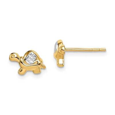 Turtle Post Earrings 14k Gold &amp; White Rhodium SE2885 by Madi K, MPN: SE2885, 191101902963