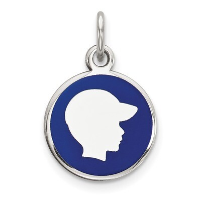 Blue Enamel Right Facing Boy Head Disc Charm Sterling Silver Rhodium-plated Engravable QM526, MPN: …