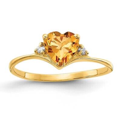 6mm Heart Citrine Diamond Ring 14k Gold Y2185CI_AA, MPN: Y2185CI_AA, 883957651088