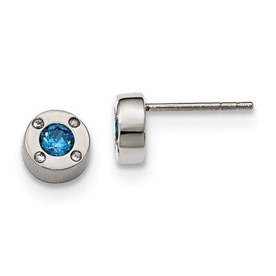 Blue and Clear CZ Post Earrings Stainless Steel Polished SRE1014 by Chisel, MPN: SRE1014, 191101009…