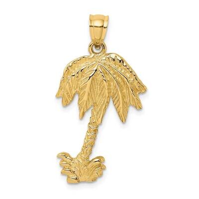 Textured Single Palm Tree Charm 14k Gold 2-D K8079, MPN: K8079, 637218060757