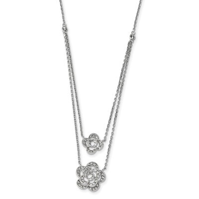 Multi-Strand CZ Diamond with 2 inch Extender Floral Necklace 15 Inch Sterling Silver Rhodium QG4462…
