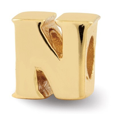 Gold-plated Letter N Bead - Sterling Silver QRS468NGP, MPN: QRS468NGP, 886774992136