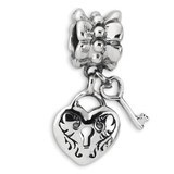 Heart &amp; Key Dangle Bead - Sterling Silver QRS1947, MPN: QRS1947, 883957311432