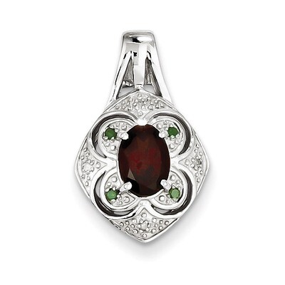 White Green Diamond &amp; Garnet Oval Pendant Sterling Silver QP3045GA, MPN: QP3045GA, 883957490786