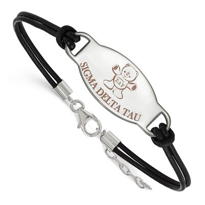 Sigma Delta Tau Enameled Oval Black Leather Bracele - Sterling Silver SS018SDT-BK-7, MPN: SS018SDT-…