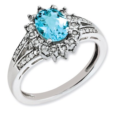 Light Swiss Blue Topaz Ring Sterling Silver Diamond QR3046LSBT, MPN: QR3046LSBT, 883957631943
