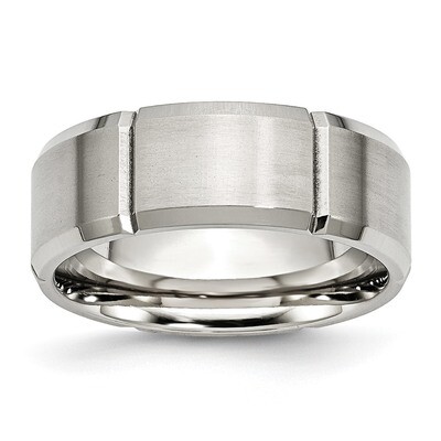 Stainless Steel Beveled Edge Grooved 8mm Brushed Polished Band Stainless Steel Beveled Edge SR108 b…