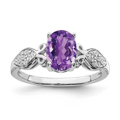 Polished Amethyst and White CZ Diamond Ring Sterling Silver Rhodium Plated QR7137, MPN: QR7137, 883…