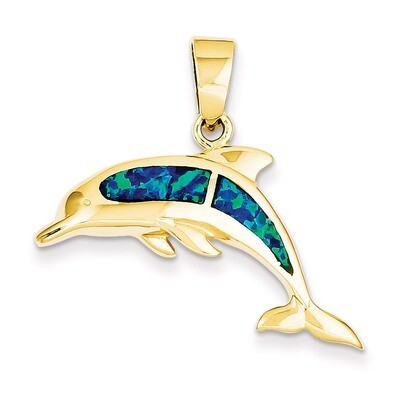 Imitation Opal Dolphin Pendant 14k Gold K317, MPN: K317, 886774098913