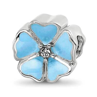 Blue Enamel CZ Flower Bead Sterling Silver QRS4272, MPN: QRS4272,