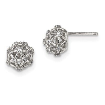 CZ Diamond Post Earrings Sterling Silver QE13702, MPN: QE13702,
