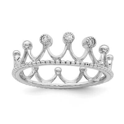 Crown Ring Sterling Silver Rhodium-plated CZ Diamond QR6984, MPN: QR6984, 886774012827