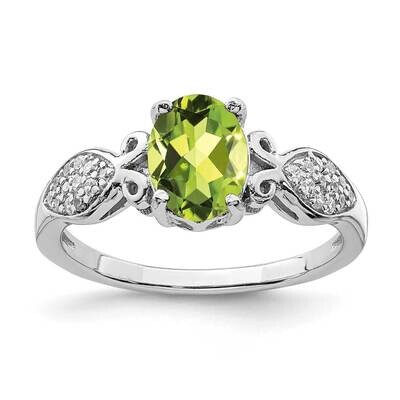 Polished Peridot and White CZ Diamond Ring Sterling Silver Rhodium Plated QR7135, MPN: QR7135, 8839…