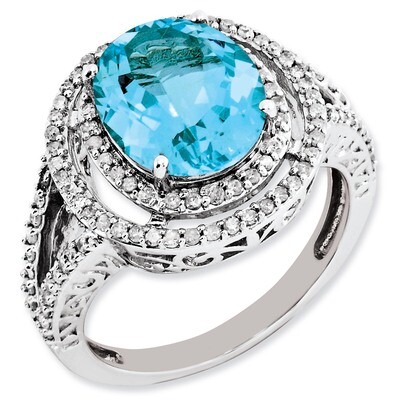 Blue Topaz &amp; Diamond Ring Sterling Silver QR3053BT, MPN: QR3053BT, 883957634852