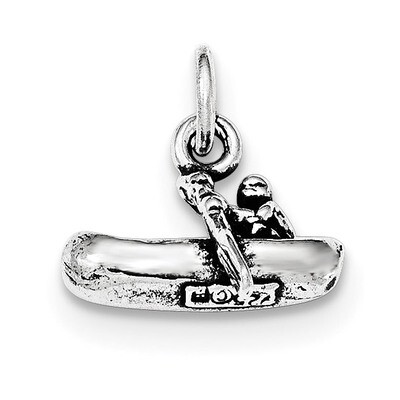 Antiqued 3-D Man Rowing Boat Pendant Sterling Silver QC8949