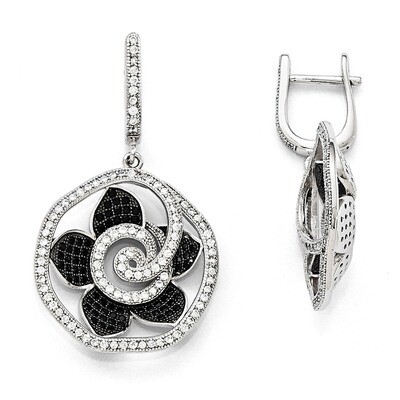 Flower Dangle Hinged Hoop Earrings Sterling Silver &amp; Cubic Zirconia QMP1182, MPN: QMP1182, 88395703…