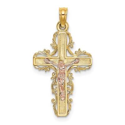 Lace Trim Crucifix Charm 14k Two-tone Gold K9055, MPN: K9055, 637218036080