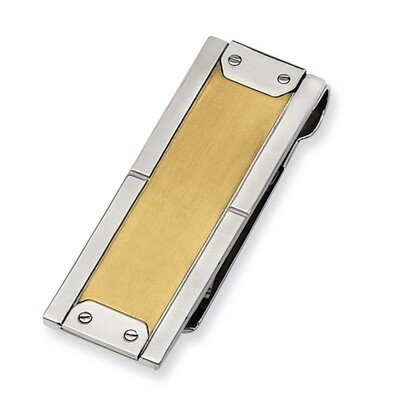 Brushed and Polished Yellow IP-plated Money Clip - Stainless Steel SRM124 by Chisel, MPN: SRM124, 8…