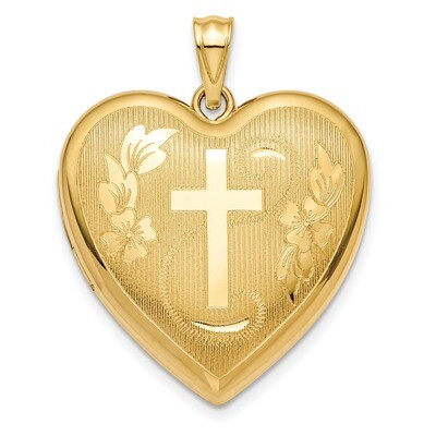 24mm Diamond -cut Cross Ash Holder Heart Locket 14k Gold XL717, MPN: XL717, 883957897097