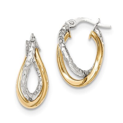 Post Hoop Earrings 14k Two-tone Gold Polished Textured TF685, MPN: TF685, 191101454943