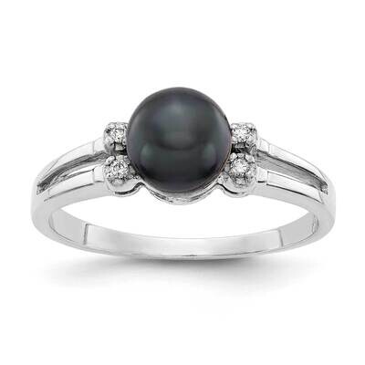 6mm Black Fw Cultured Pearl Aa Diamond Ring 14k White Gold Y1842BP/AA, MPN: Y1842BP_AA, 883957052601