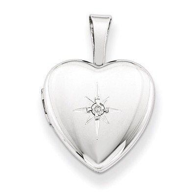 Heart Locket Sterling Silver &amp; Diamond Polished 12mm QLS476, MPN: QLS476, 191101277368