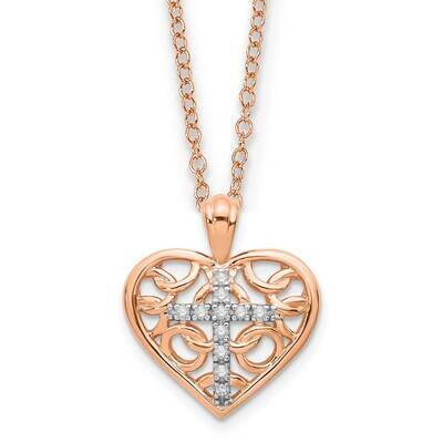 10k Gold Rose Gold with Rhodium Plated Diamond Cross in Heart Necklace PXD3024-0RS45-18