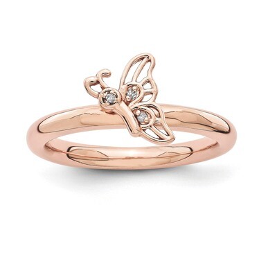 Pink-plated Butterfly Diamond Ring - Sterling Silver QSK1629, MPN: QSK1629, 886774251615