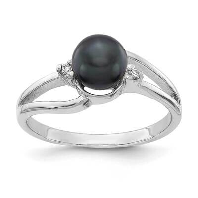6mm Black Fw Cultured Pearl Aa Diamond Ring 14k White Gold Y1854BP/AA, MPN: Y1854BP_AA, 883957055794